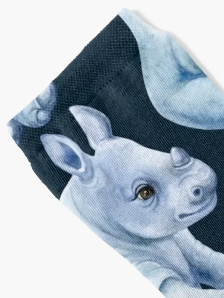 Cute rhino baby rhinoceros sitting blue colored Socks cycling halloween Male Socks Women's