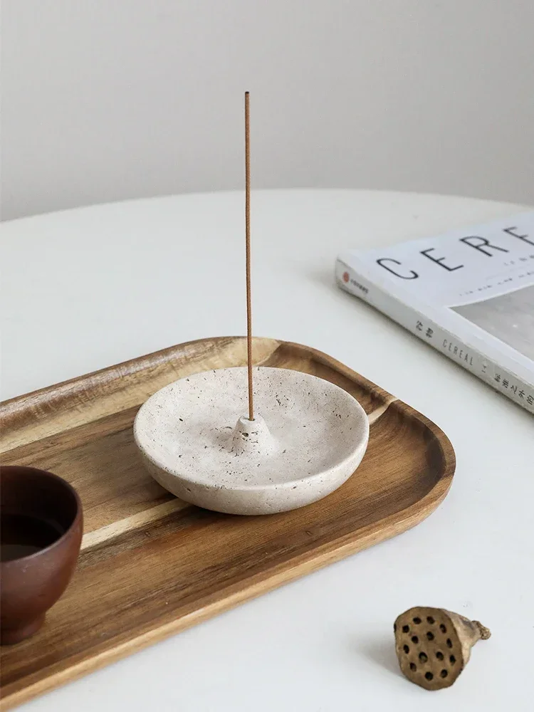 Natural Travertine Incense Stick Holder Round Incense Disc Natural Marble Incense Burner and Ash Holder Home Decor 10*10*2.7cm