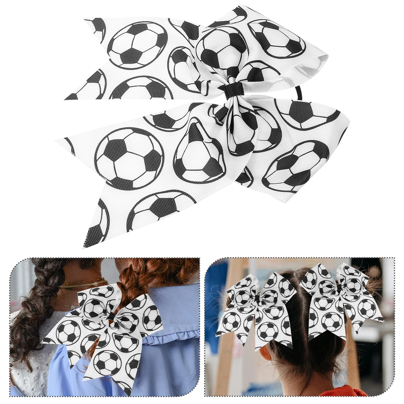 

3 Pcs Football Hair Ties Large Bow Soccer Pattern Kids White Elastic Hair Accessories For Girls Stylish Comfortable