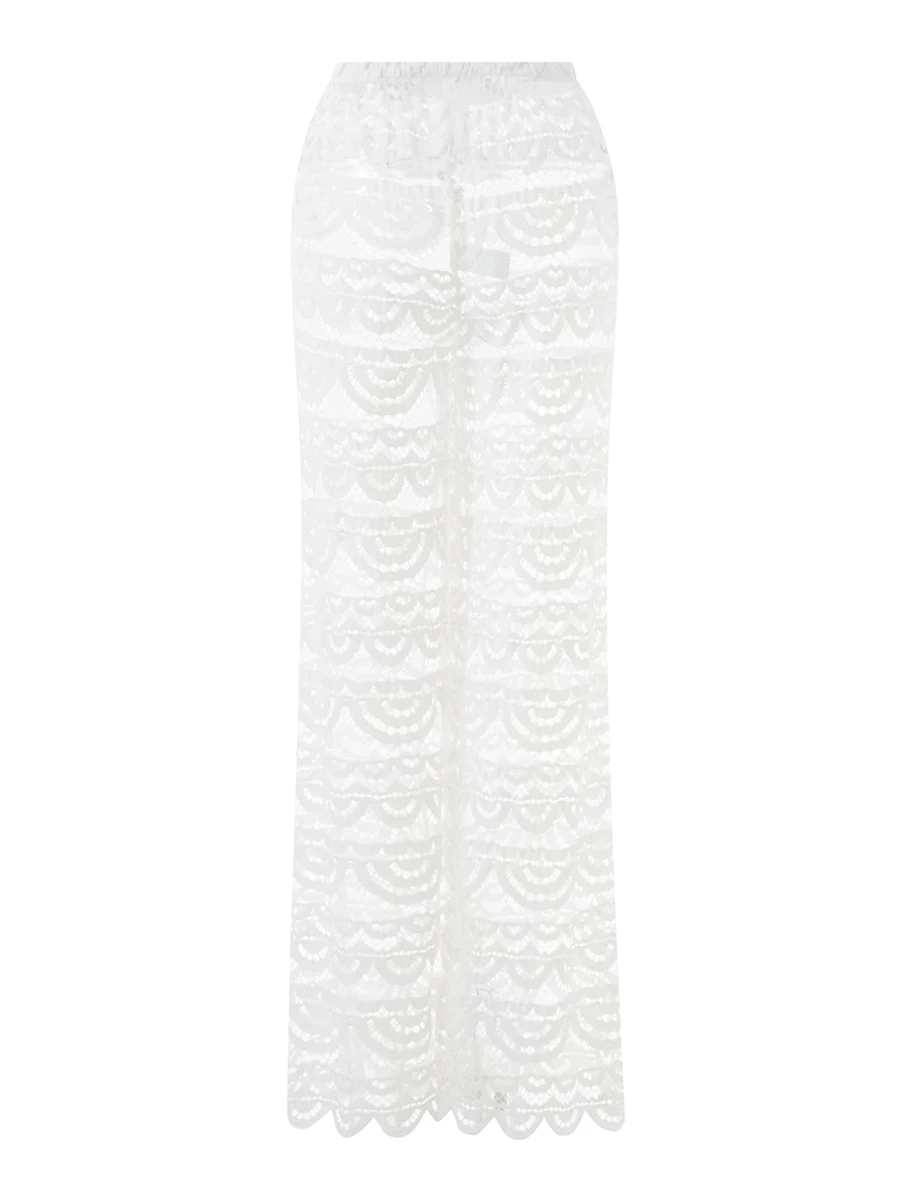 بنطال شاطئ نسائي بوهو شيك بطبعة زهور واسع الساق مع حزام خصر مطاطي وتفاصيل دانتيل شفافة لملابس الصيف غير الرسمية