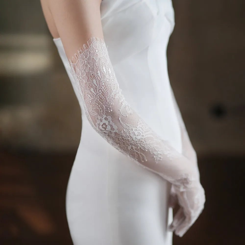 

Elegant Thin Cosplay Banquet Mesh Dinner Dress Lace Long Gloves Bridal Mesh Gloves Wedding Mittens Party