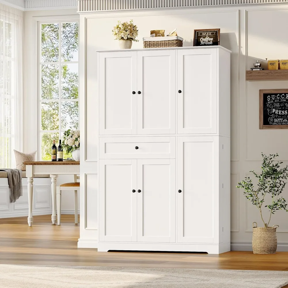 

68" High Kitchen Pantry with Doors and Shelves, Freestanding Pantry with Large Storage Drawers