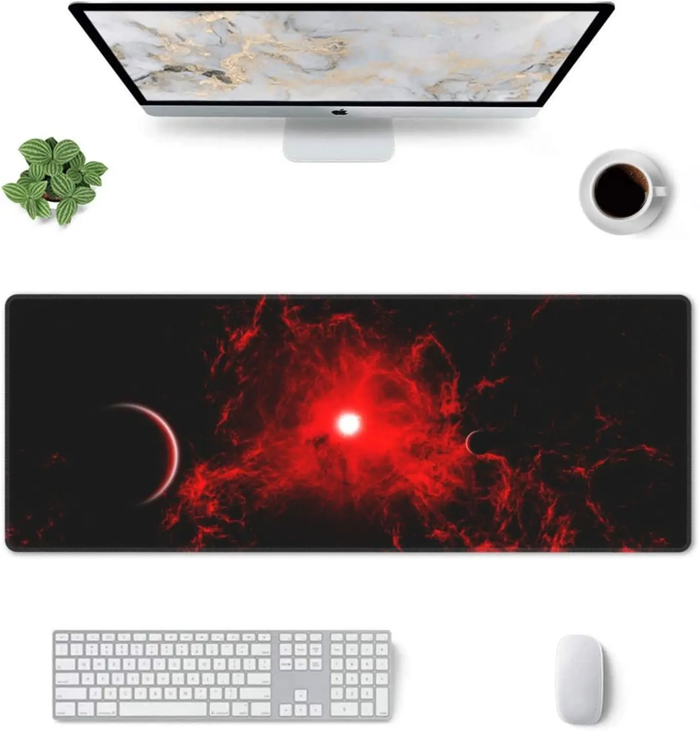 Red and Black Space Gaming Mouse Pad Large Funny Long Galaxy Desk Mats XXL on Top of Desks for Mouse 31.5 X 11.8 inch