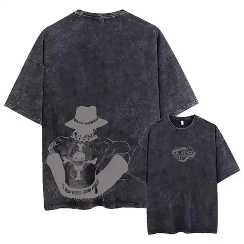 Vintage T-shirt Street Wear Japanese Anime ONE PIECE Printed Washed Short-sleeved Oversized T-shirt Men's Casual T-shirt Top