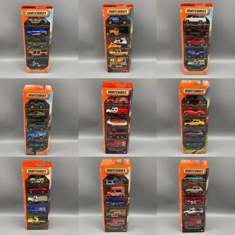 Matchbox 5-Pack C1817 Die-Cast Toy Car Models Off-Road Pickup Engineering Vehicles Collectible Metal Cars for Adult Toy Collecto