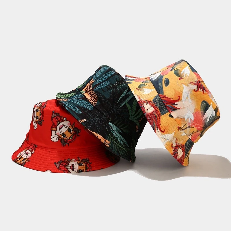 Women's Chinese Phoenix Print Bucket Hat, Cotton Sun Cap for Streetwear & Festival