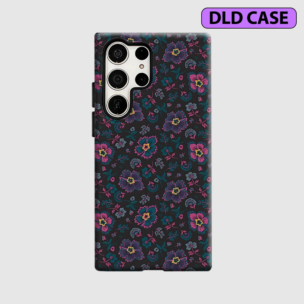 Midnight F-Floral Phone Case for Samsung Galaxy S26 S25 Ultra S24 S23 Ultra Plus Shockproof Double Layer Tough Back Cover