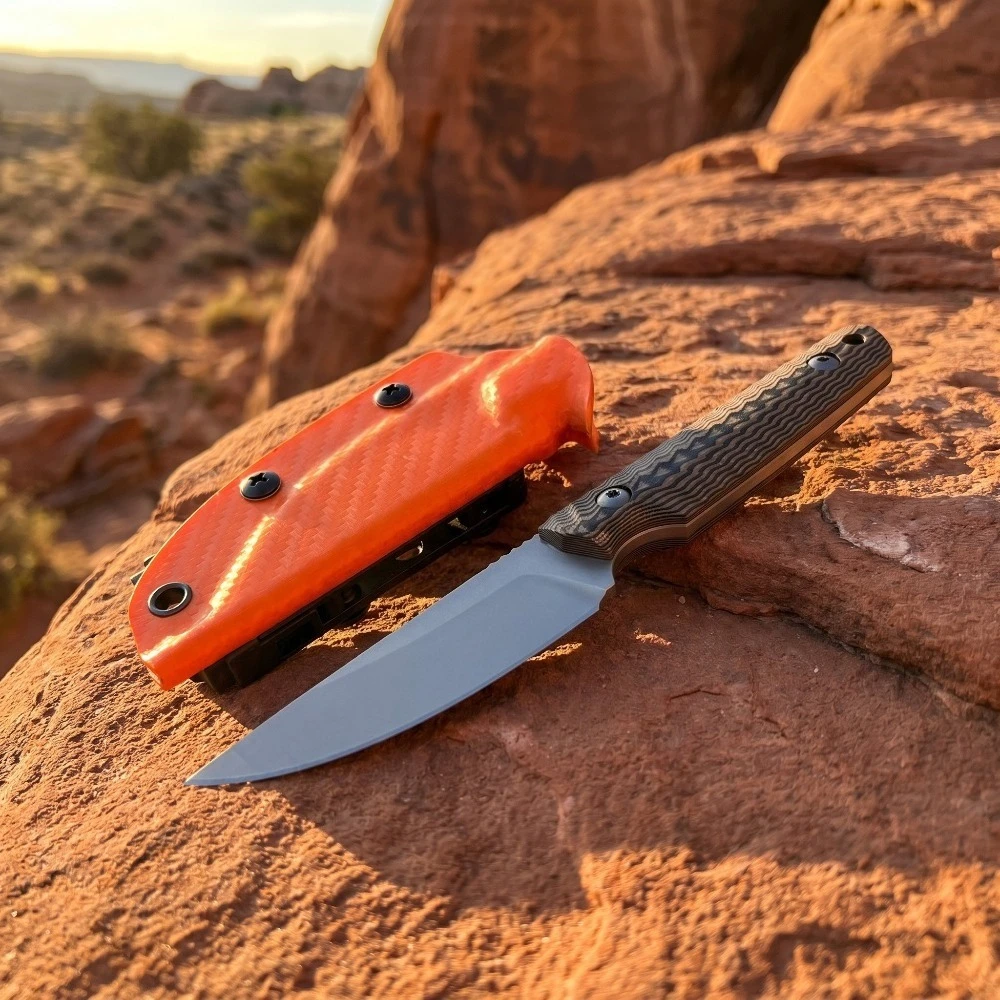 Full Keel 8cr14mov Steel Outdoor Straight Knife Two-color Corrugated G10 Non-slip Handle Matching Orange High-brightness Kydex