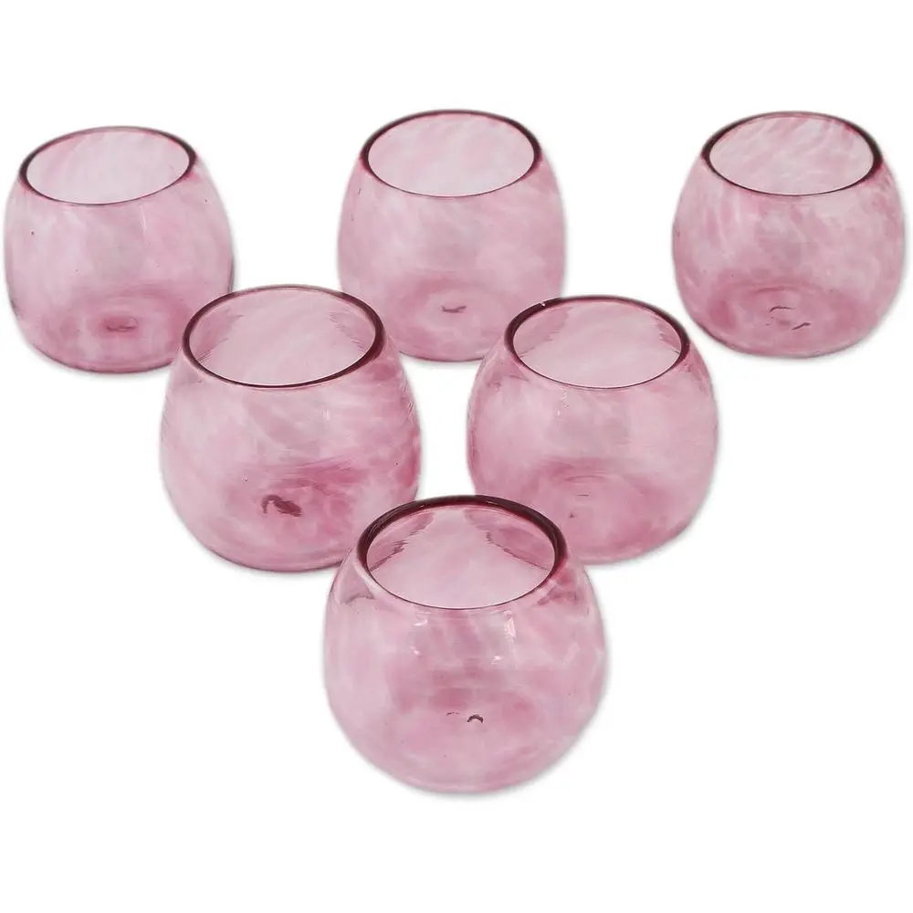 

Handmade Recycled Glass Stem Wine Glasses Six Pink from Mexico Clear Tableware Drinkware Handblown 2.6in H x 3.1in Diam. 7 Oz. S