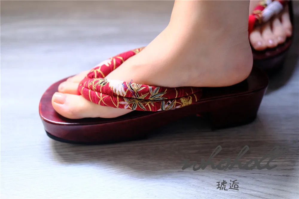 Cosplay Keilsandalen für Damen, japanische Geta Anime Cosplay Schuhe, Holzsohlen-Flip-Flops, japanische Geta Clogs Hausschuhe – Detail 7