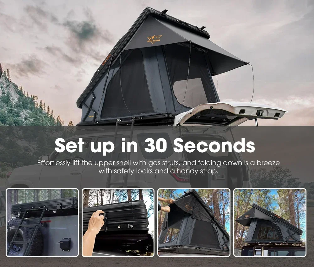 Quick Set Up Waterproof Car Hardshell Rooftop Tent Triangle Hard Shell Roof Top Tent X-frame RTT