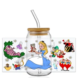 Alice in Wonderland UV DTF Cup Wrap Transfer Sticker for 16oz Libbey Tumbler Glass Plastic Can Wraps Selfadhesive Waterproof
