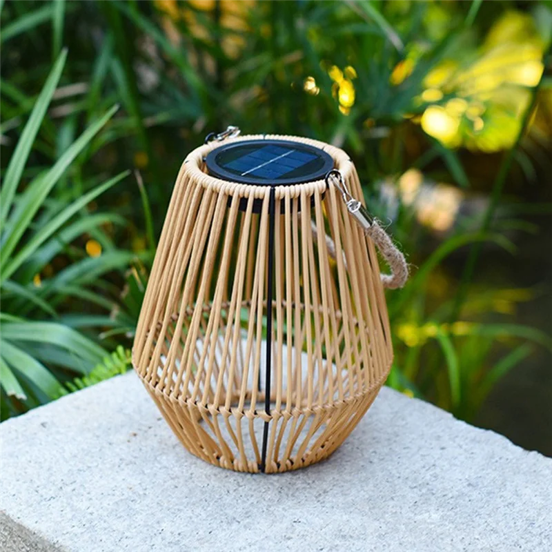 

AT63-Lantern Solar IP65 Waterproof Big Rattan Light With Handle For Garden Patio Courtyard Outdoor Hanging Or Standing