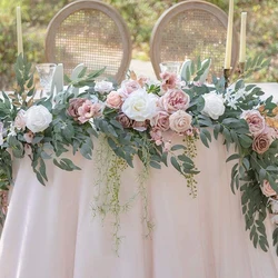 6/8.8FT 270CM Artificial Table Runner Flowers Champagne Garland Willow Party Wedding Centerpieces for Table Garden Bridal Shower