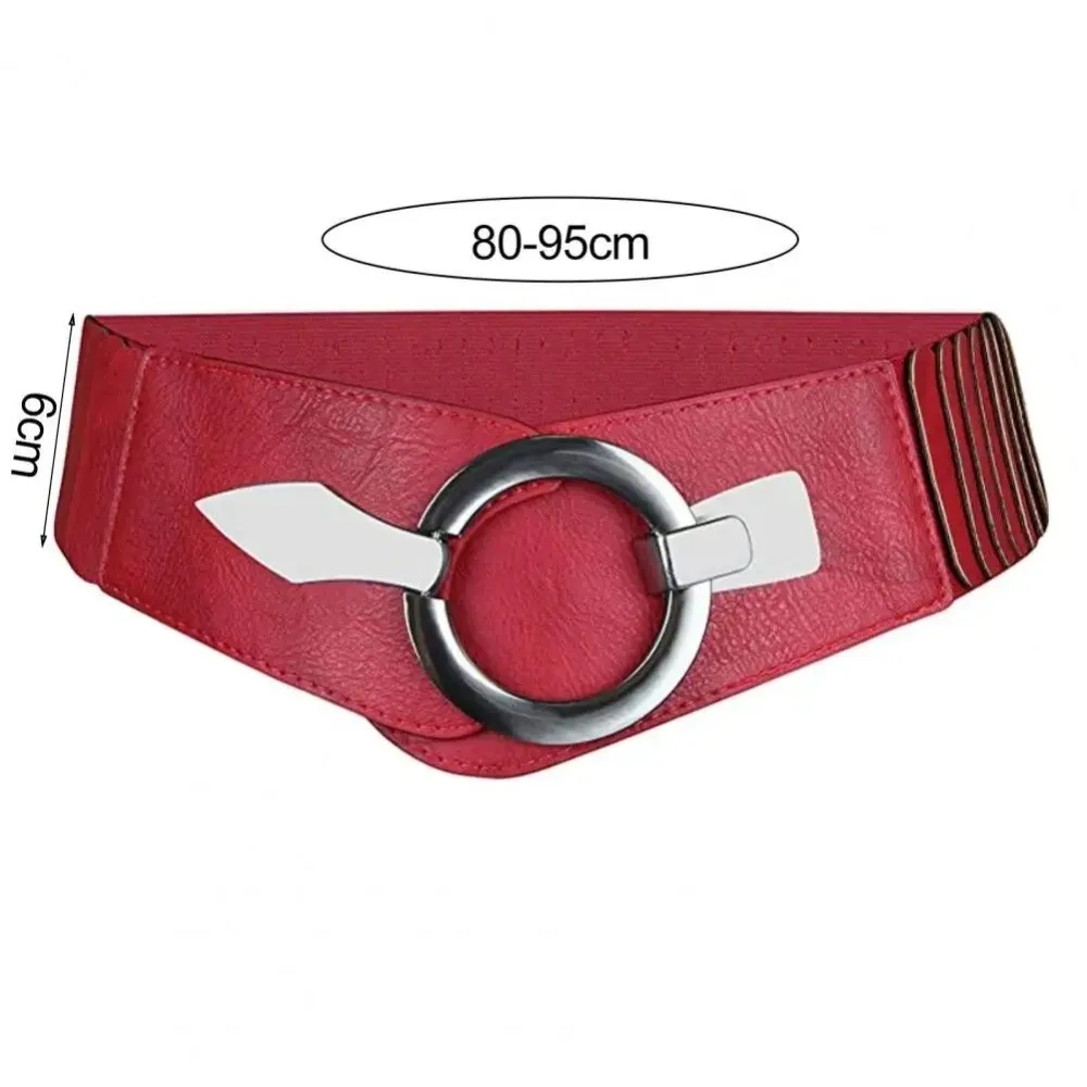 New V-shaped Women Waist Belt Elastic Slimming Wide Belts Alloy Buckle PU Leather Waistband Dress Belt