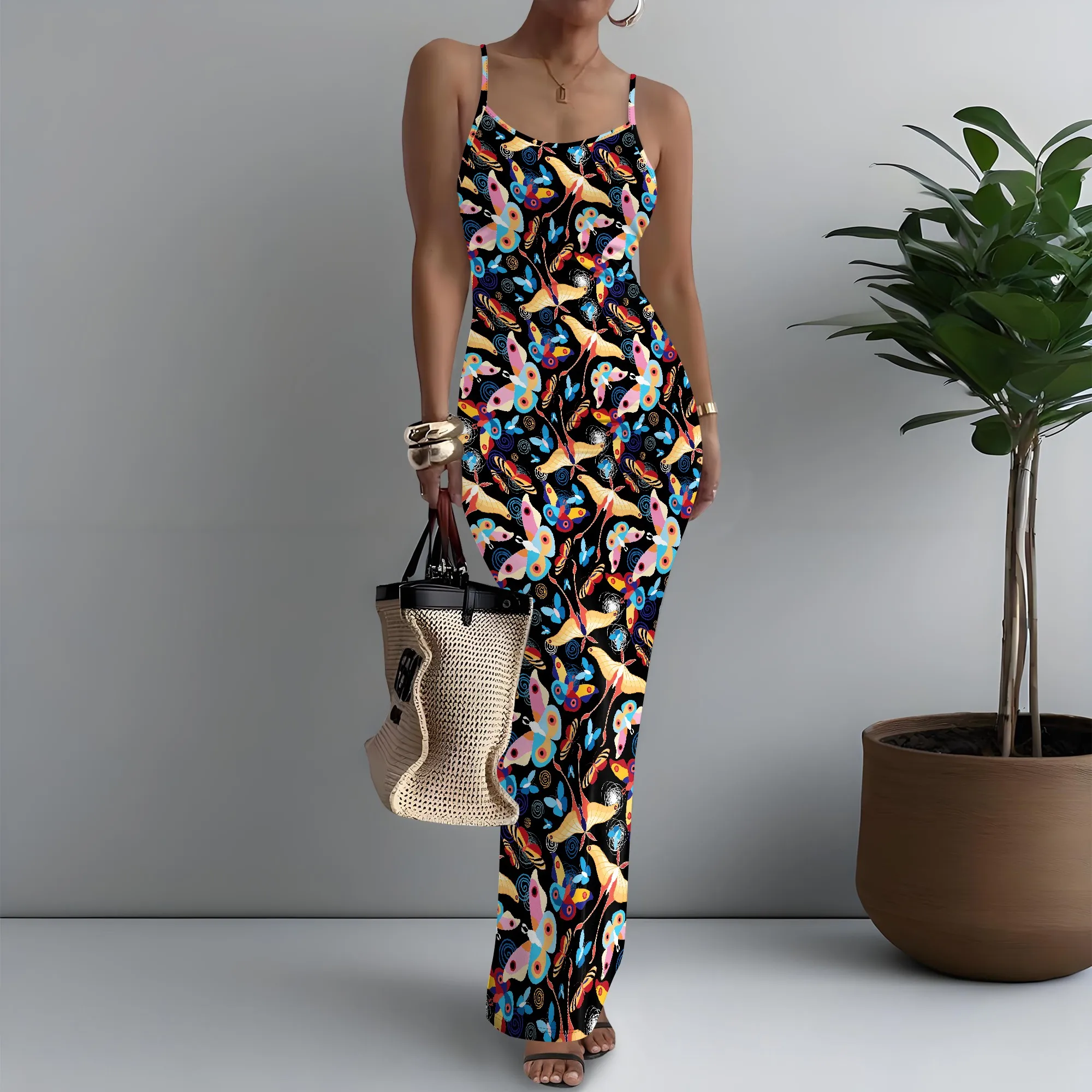 

Women's Spaghetti Strap Maxi Dress Ethereal Butterfly Print Wedding XS-3XL