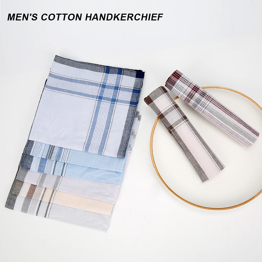 10/12Pcs Men\'s Handkerchiefs Soft Cotton Handkerchiefs Striped Square Handkerchiefs for Grooms Weddings Prom Celebration Party