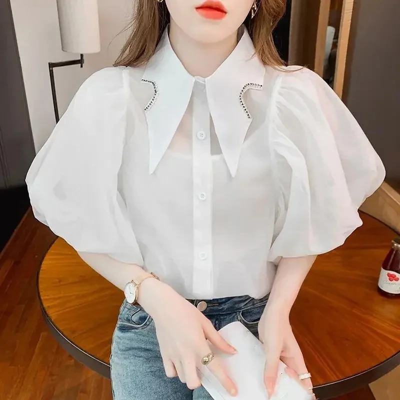 

Summer Women's Clothing Sweet Vintage Short Sleeve Shirt Women Harajuku Casual Loose White Blusas De Mujer Crop Blouse Top
