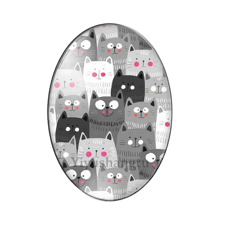 Cartoon cats lovely animals group painting 13x18mm/18x25mm/30x40mm Oval photo glass cabochon demo flat back Making findings