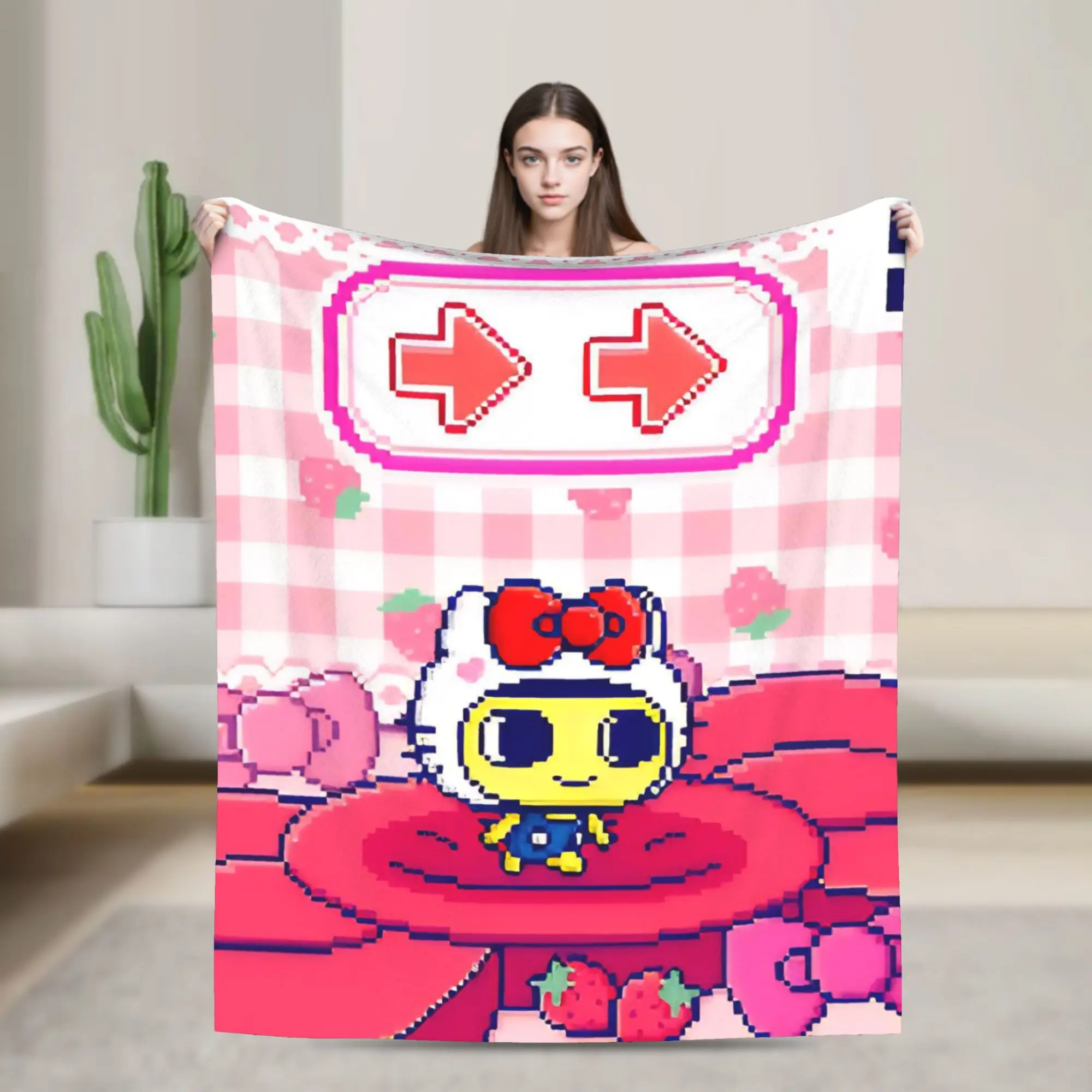 Super Soft Cartoon T-Tamagotchi Throw Blanket Premium Fleece Flannel Lightweight Bed Blanket Fuzzy Plush Blankets All Season Use