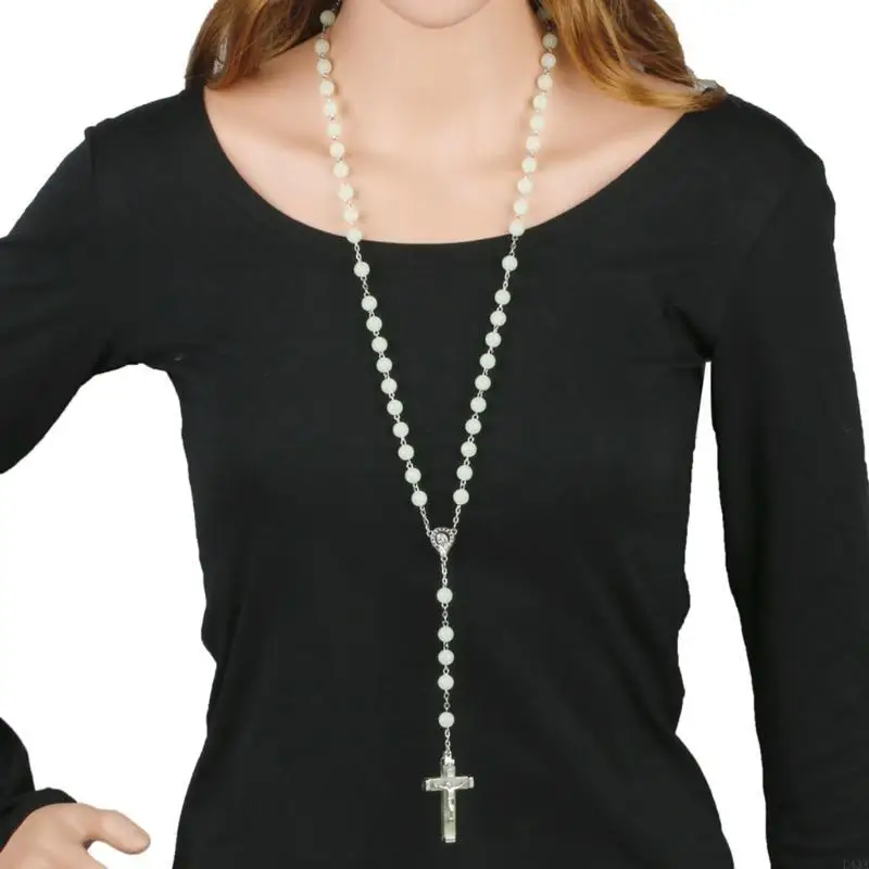 L43A Glow Rosary Necklace Jesus Christ for Cross Pendant Noctilucent Chai - view 3