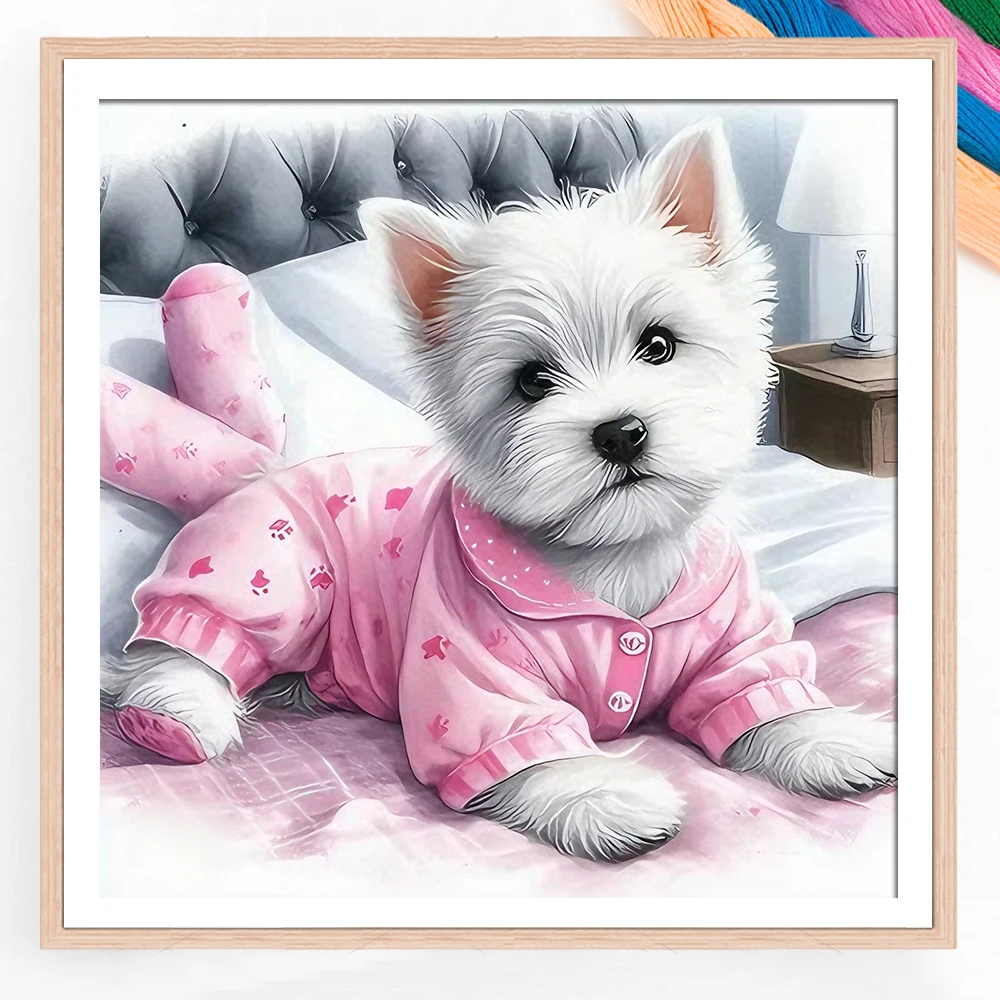 Tier-Kreuzstich Neues DIY 11CT Baumwollfaden Bedrucktes Rosa Pyjama-Hund Stickerei-Set Heimdekoration Geschenk