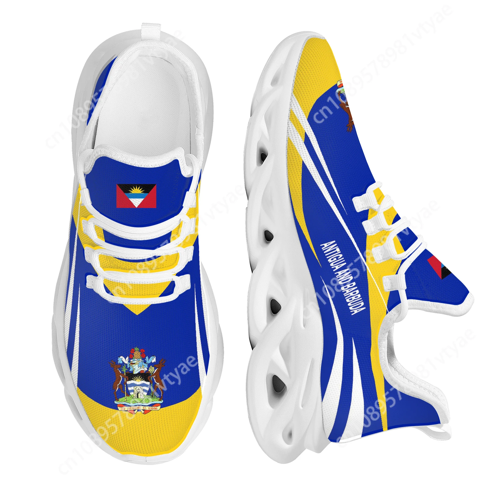 Zapatillas de baloncesto ligeras con diseño de bandera de país de Antigua y Barbuda, hechas a medida, suela gruesa, resistentes a los golpes