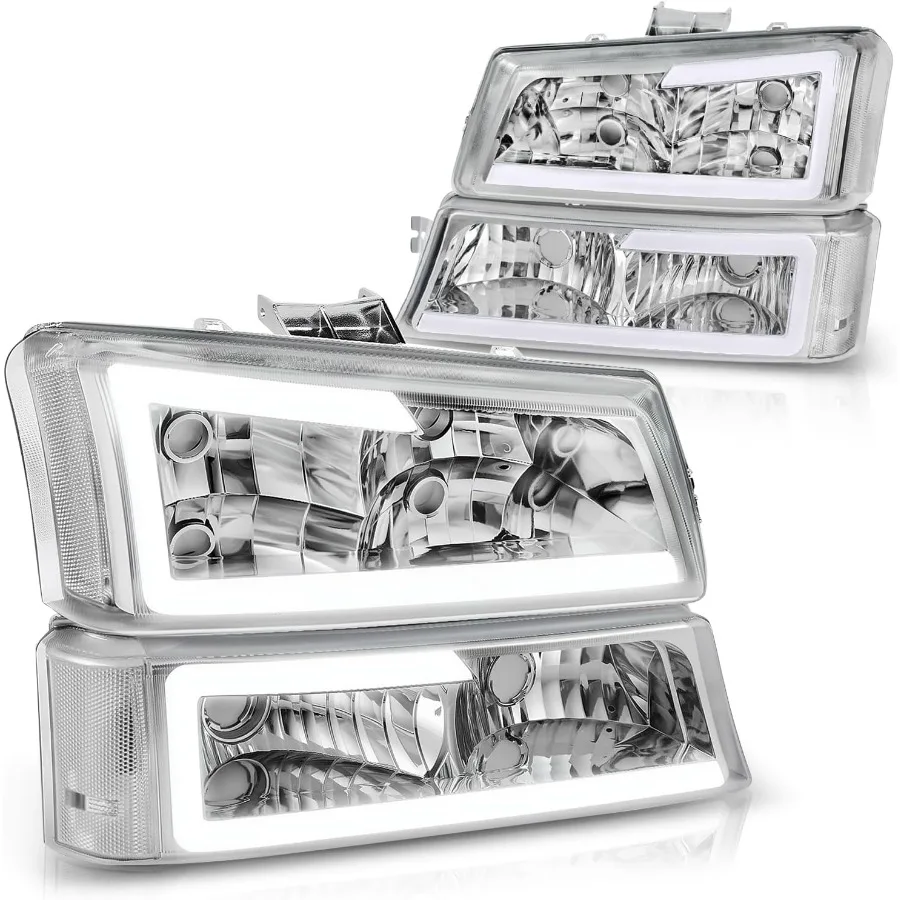 

4 шт. светодиодные фары DRL, совместимые с Chevy Silverado Avalanche 1500 2500 3500 03 04 05 06/Chevy Silverado Classic Mode