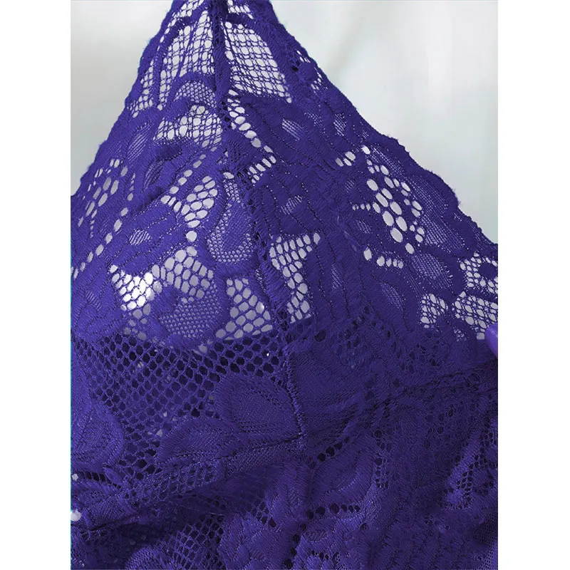 فستان نوم صيفي مثير مثير بدون أكمام بدون ظهر للنساء فستان نوم شفاف من الدانتيل بلون سادة بيجامات ناعمة قصيرة على شكل حرف v طقم ثونغ