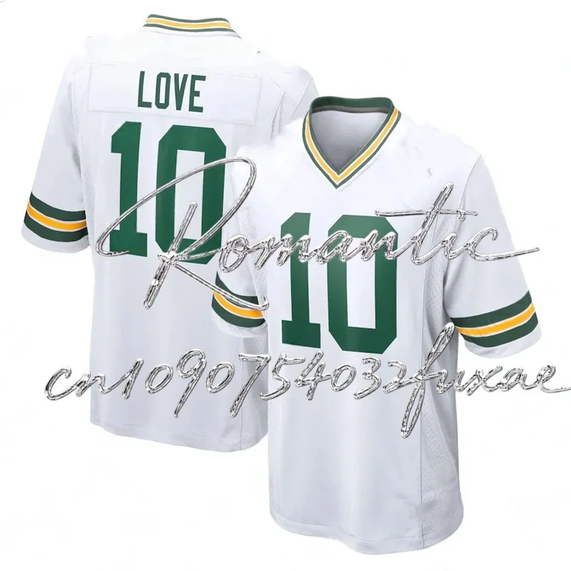 ملابس تدريب جيرسي لكرة القدم الأمريكية، زي الرجبي المطرز والمخيط، Green Bay Packers Jordan Love # 10 ملابس رجالية