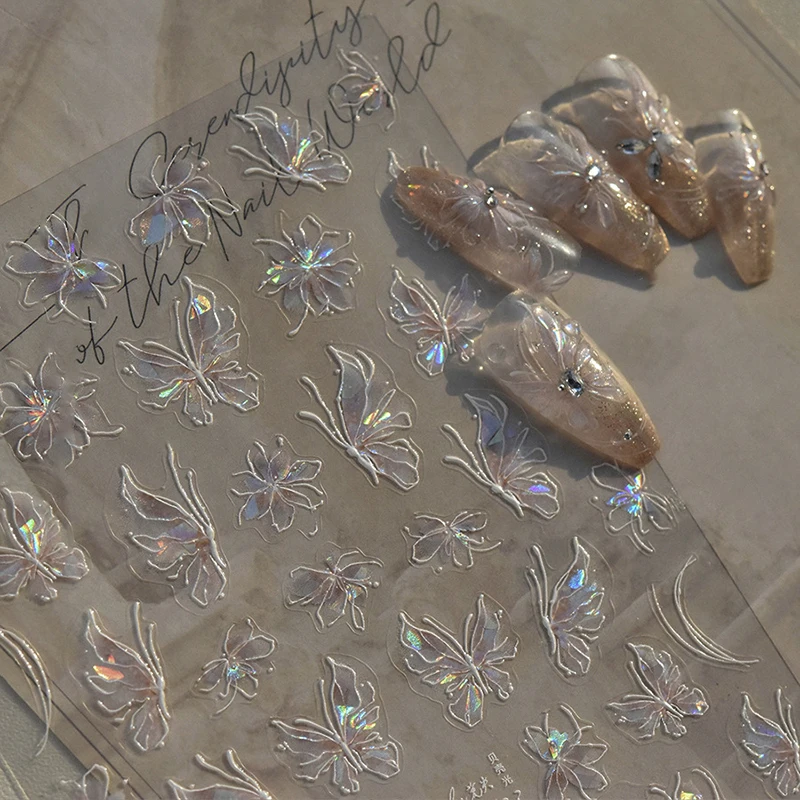 Borboleta Aurora Shape Nail Sticker, Enhancement Adesivo, realista estereoscópico para Nail Salon, DIY