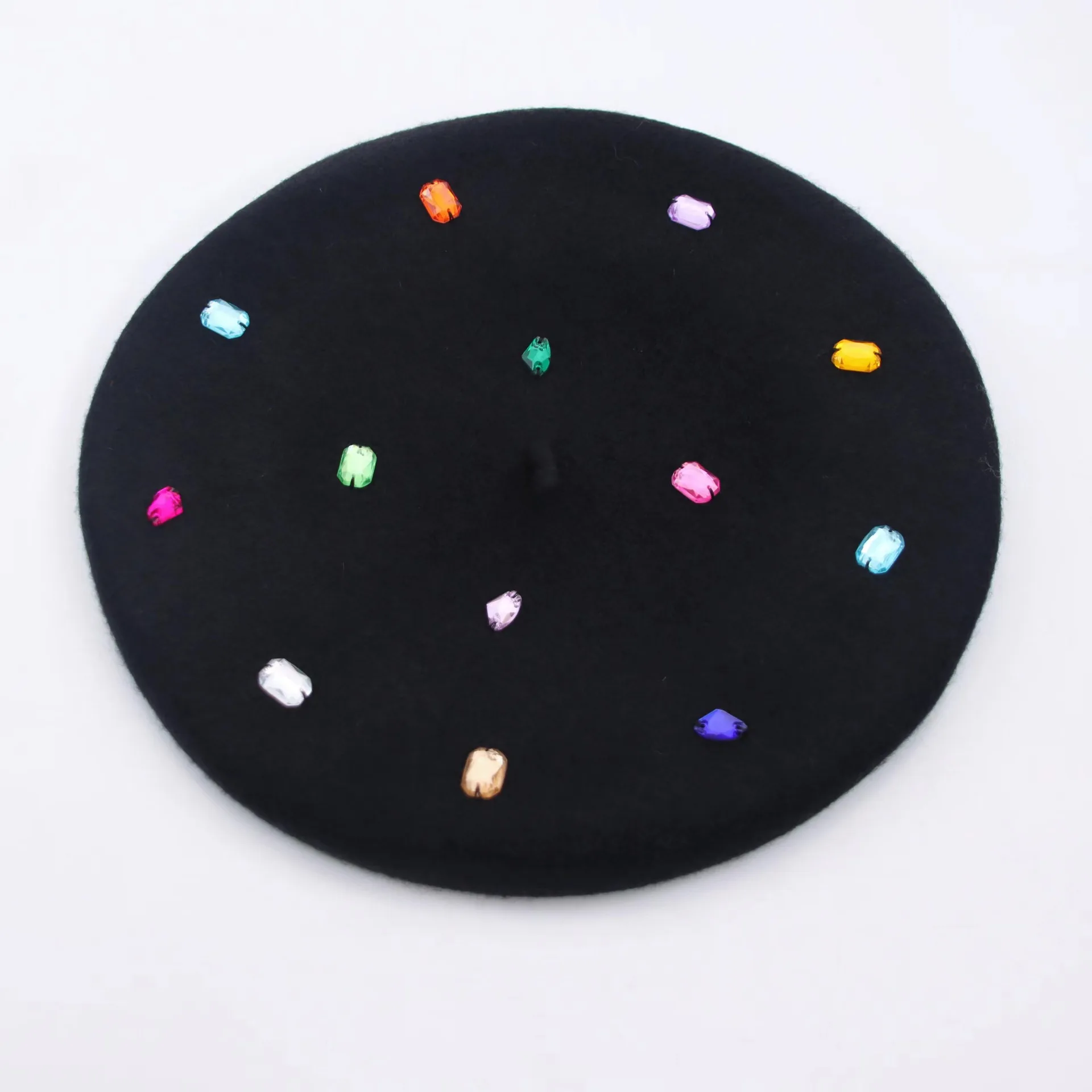 COKK Winter Hat Women Wool Beret Painter Cap Rhinestone Beads Beret Femme Boina Gorro Chapeau Femme Black White Wholesale New