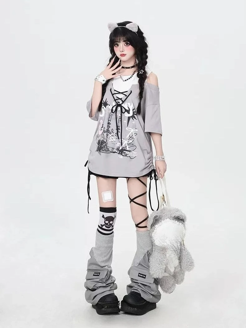 Y2k Japanese Kawaii Cartoon Print Tops Women Harajuku Cute Slim T-shirt Aesthetic Preppy Fairy Grunge Long Sleve Tee TShirt