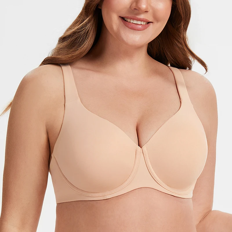 

MELENECA Women's Full Coverage Plus Size Underwire Unlined Seamless Cup Minimizer Bras