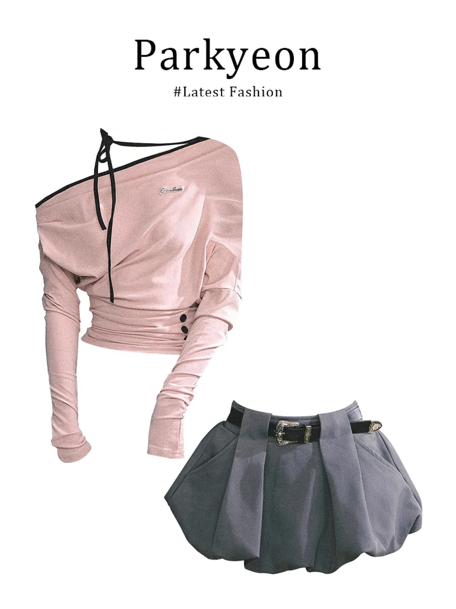 

Parkyeon Korean Style Half Skirt Blossom Shoulder Hanging Neck Top And Skirt Set Breathable Lightweight Casual Fashion