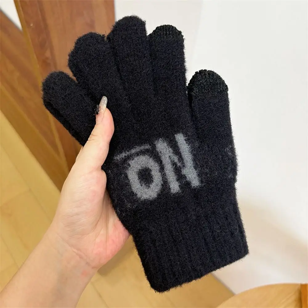 Daily Thickened Knitted Warm Gloves Touch Screen Solid Color All Finger Gloves Windproof Coldproof Mittens for Women Men