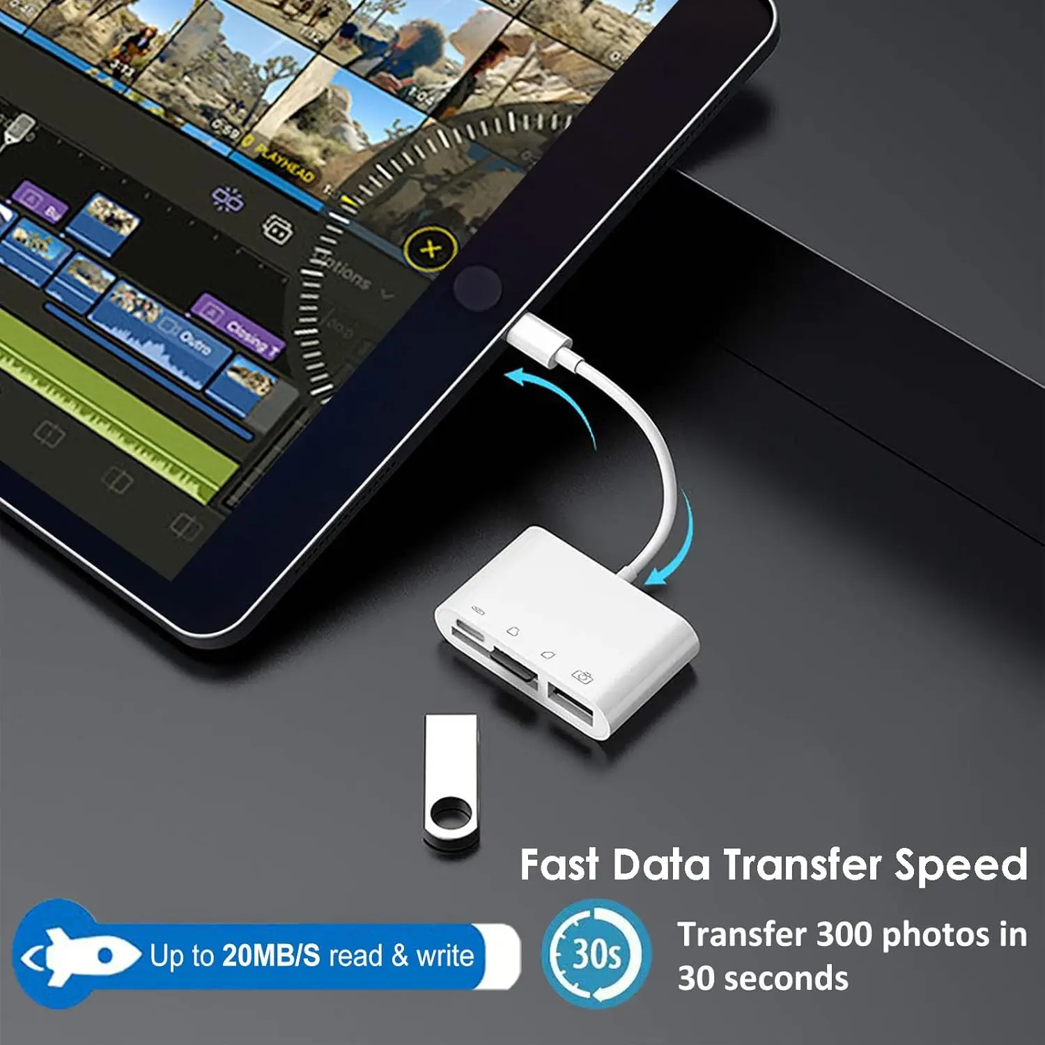 4 في 1 قارئ بطاقات SD Lightning typeC إلى قارئ بطاقات الذاكرة SD/TF محول بطاقة مع منفذ شحن محول كاميرا USB آيفون
