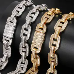 15mm Hip Hop Jewelry Iced Out Pig Nose Chain Bling Rectangle CZ Coffee Bean Cuban Chain Necklace for Men Women