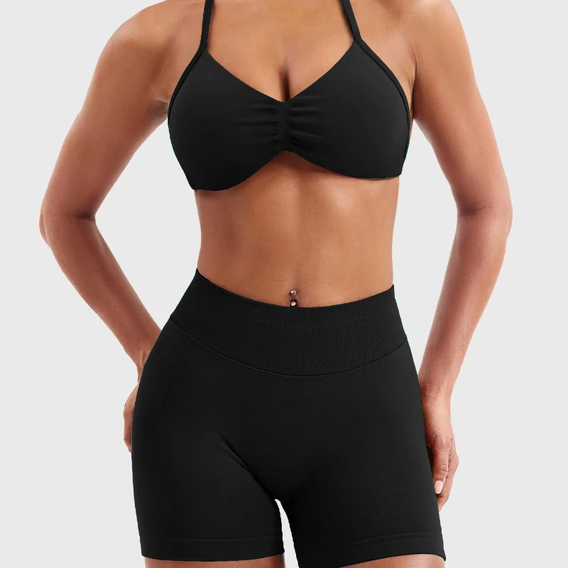 

2-х предметный спортивный комплект, женский бюстгальтер для йоги на бретелях, шорты для тренировок с высокой талией, спортивный костюм, одежда для фитнеса, бесшовный комплект для йоги