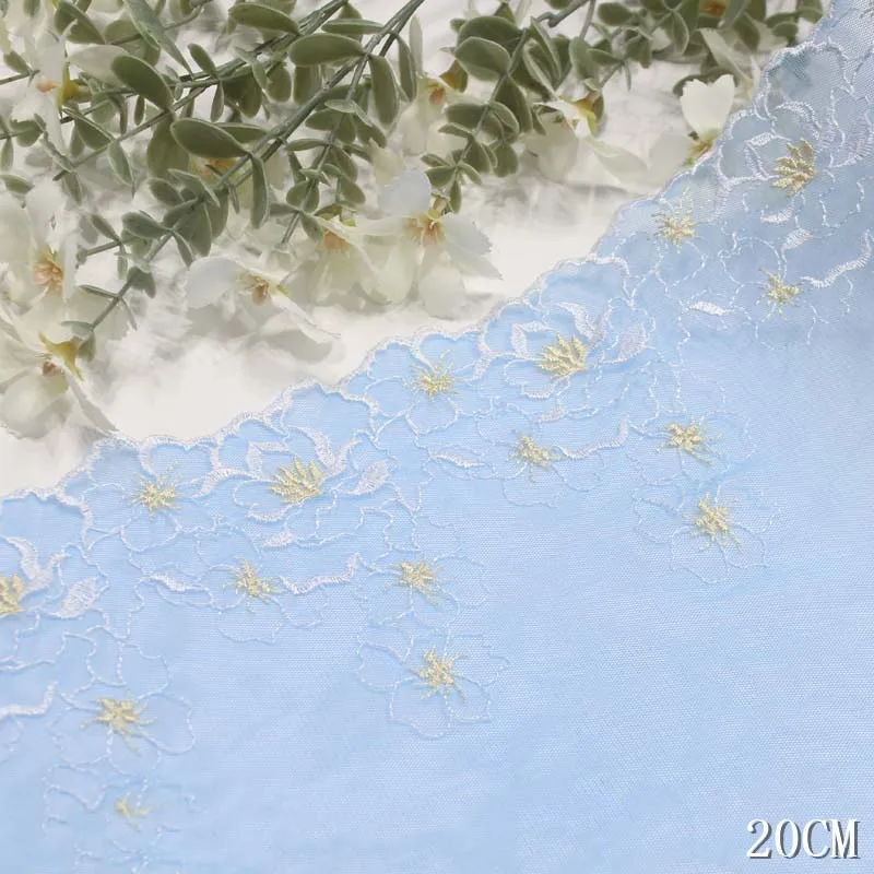 35Yards Handmade Floral Embroidered Lace Trim Blue Tulle Lingerie Underwear Clothes Curtain Craft Bra Sewing Fabric