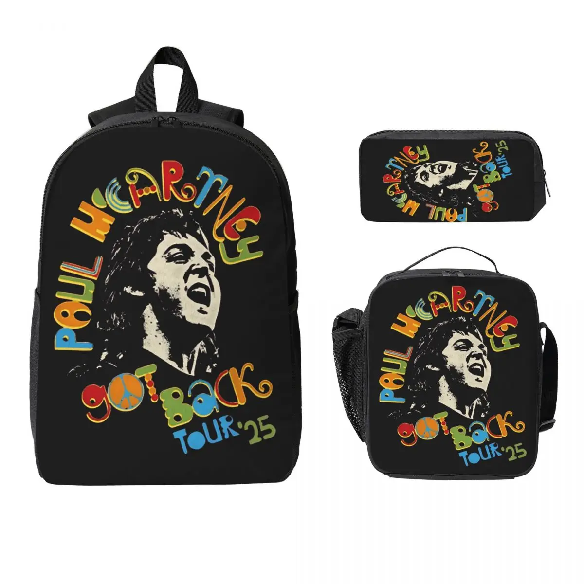 Paul McCartney Got Back Tour 2025 Backpack Set for Boy Girl Pencil Boxes Bookbag Sets with Lunch Box For School Students Daypack