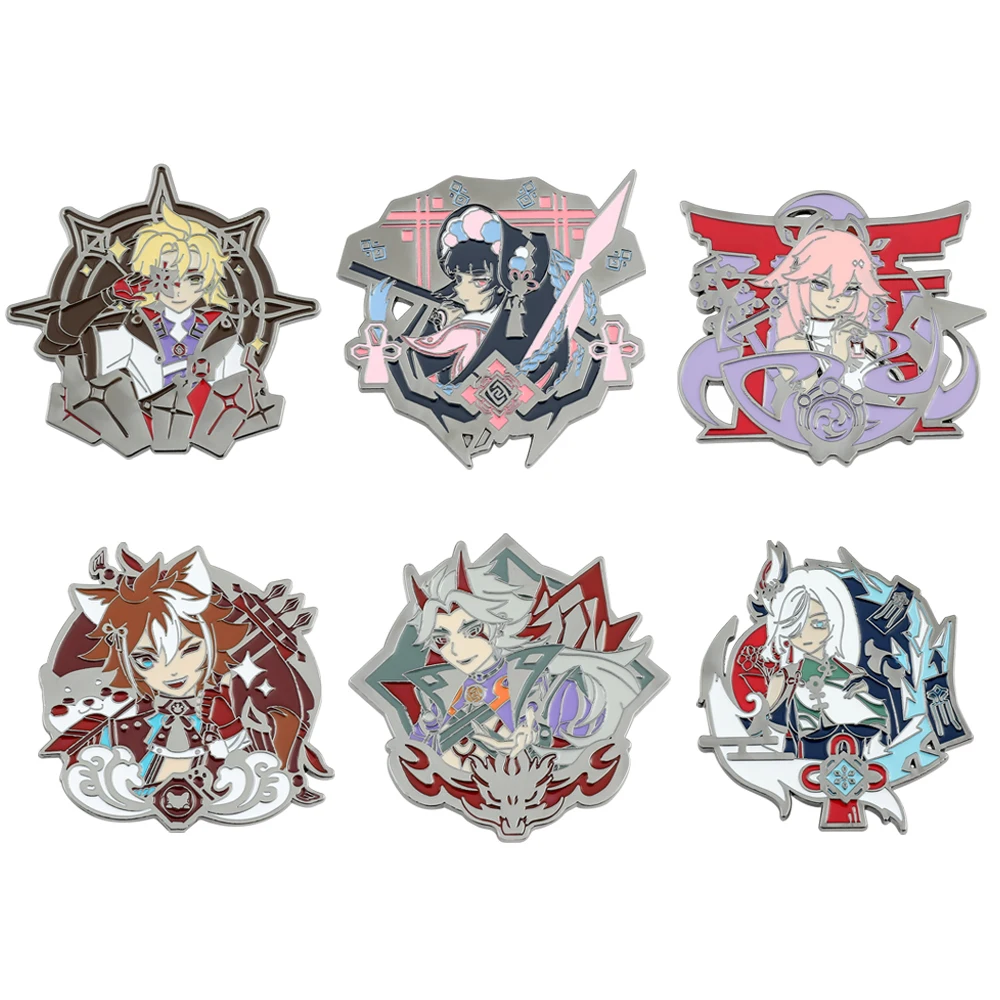 Anime Genshin Impact Gorou Shenhe Albedo Cartoon Cute Metal Button Brooch Game Enamel Pins Badge Jewelry Backpack Decoration