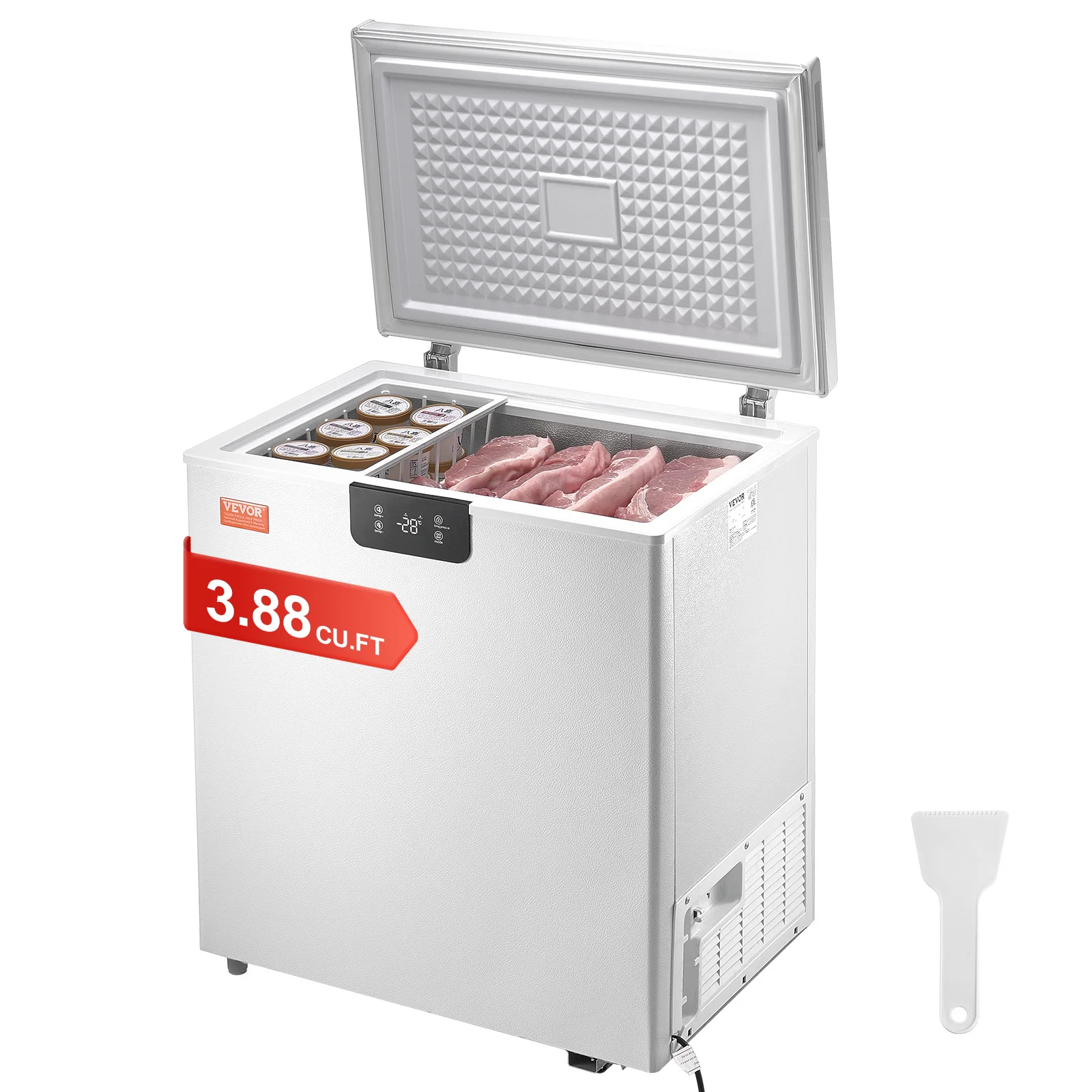 VEVOR Chest Freezer 3.88 Cu.ft/110 L Compact Deep Freezer Free Standing Top Open Door Compact Freezers with 2 Removable Baskets