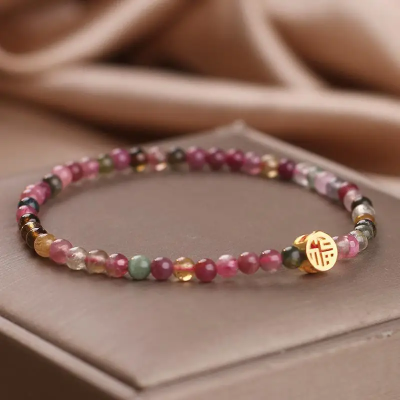 Natural Rainbow Tourmaline Bracelet Stacked Rope Stacked High-grade Ganyfu Brand Hand String Light Luxury Crystal Fine Jewelry