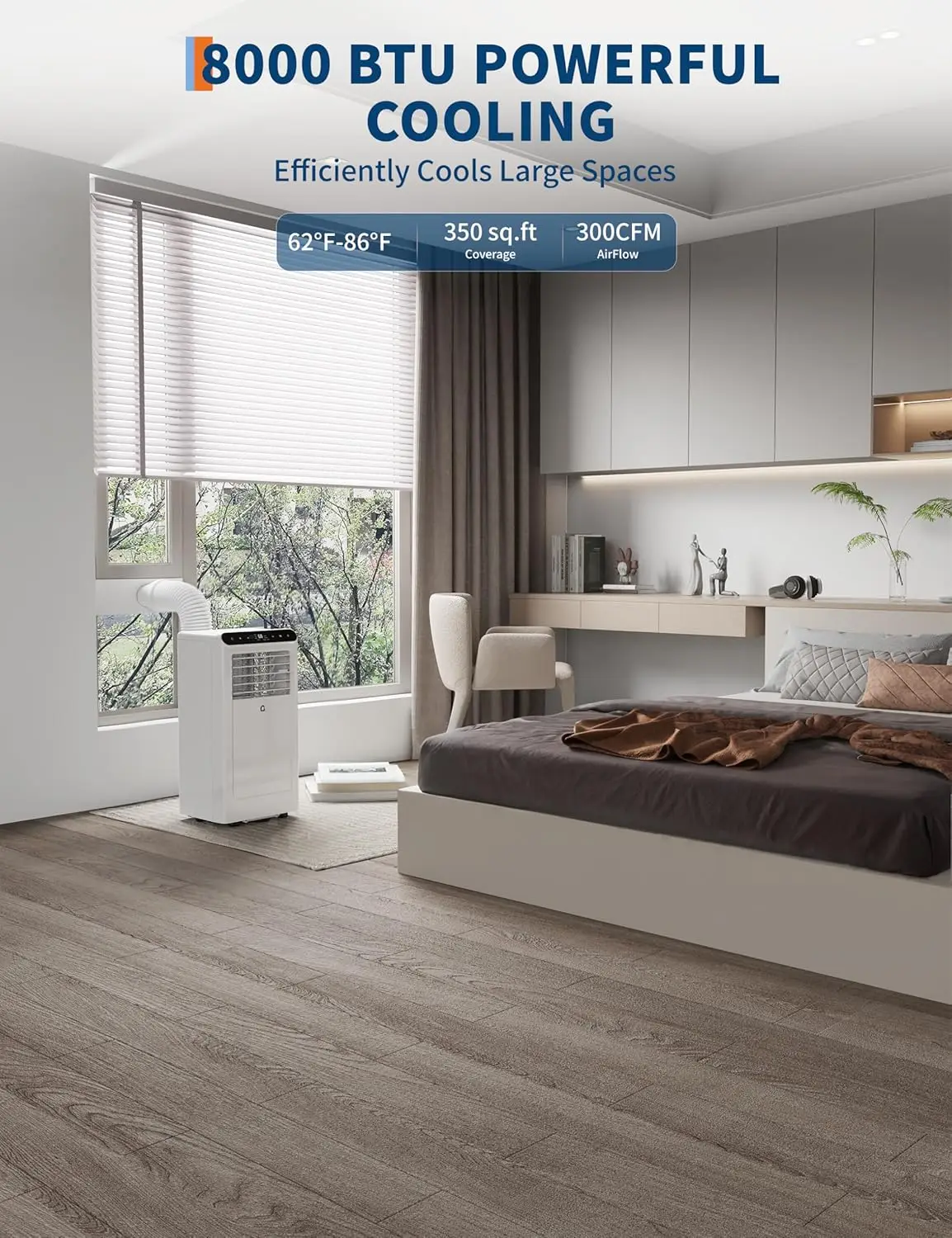 مكيف هواء محمول بقدرة 8000 وحدة حرارية بريطانية، وحدات تيار متردد محمولة 4 في 1 للغرف مع مروحة ومزيل رطوبة ومبردة تصل إلى 350 قدم مربع. هواء الغرفة ج