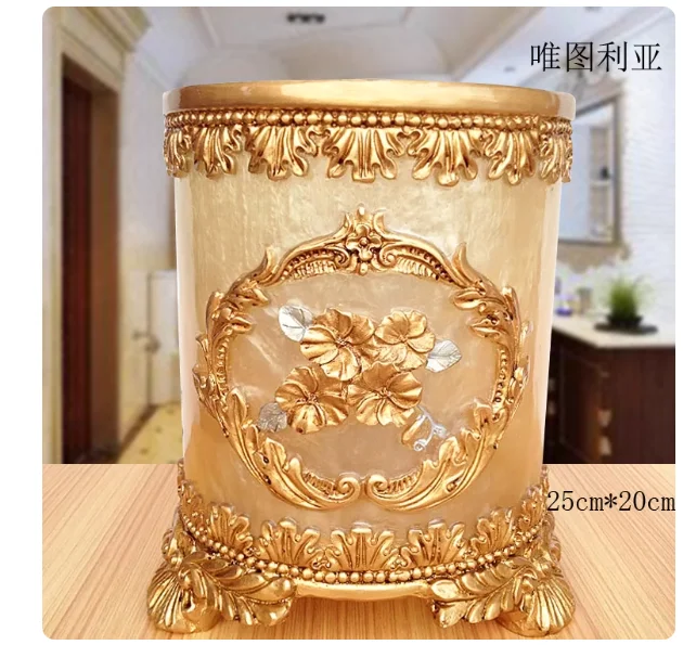 ヨーロッパスタイルのクリエイティブなホームリビングルーム用ゴミ箱、モダンで大型の高級バスルーム用蓋なしレトロヨーロッパ-アメリカン収納バケツ