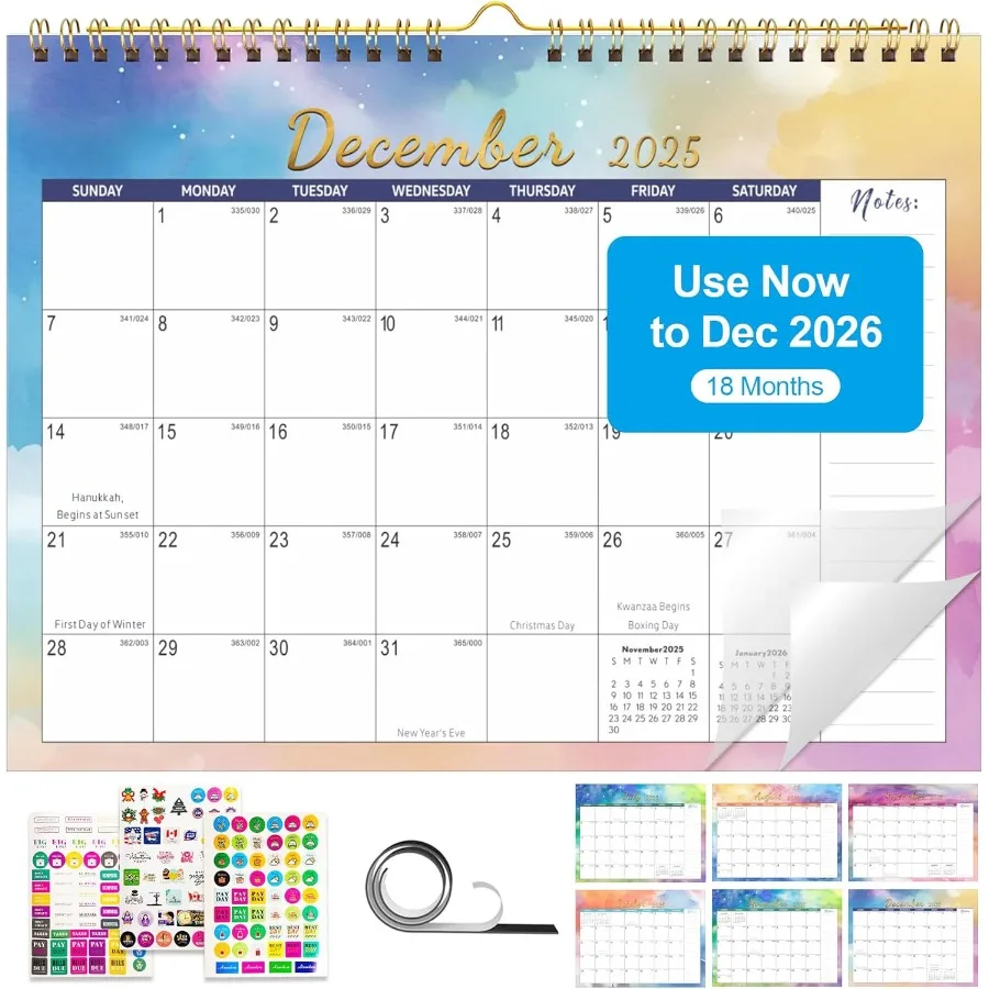 2026 تقويم الحائط 18 تقويم الحائط الشهري لسطح المكتب 20252026 يوليو 2025 إلى ديسمبر 2026 11 "x 8.5" مخطط جدار الثلاجة المغناطيسي لـ