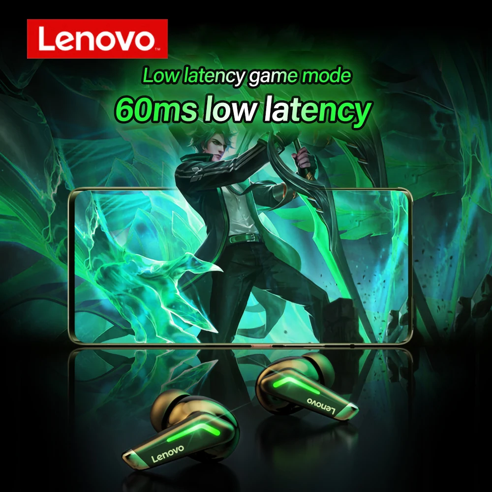 เดิม Lenovo GM3 TWS หูฟังไร้สายบลูทูธดิจิตอลจอแสดงผล Latency ต่ำหูฟังตัดเสียงรบกวน