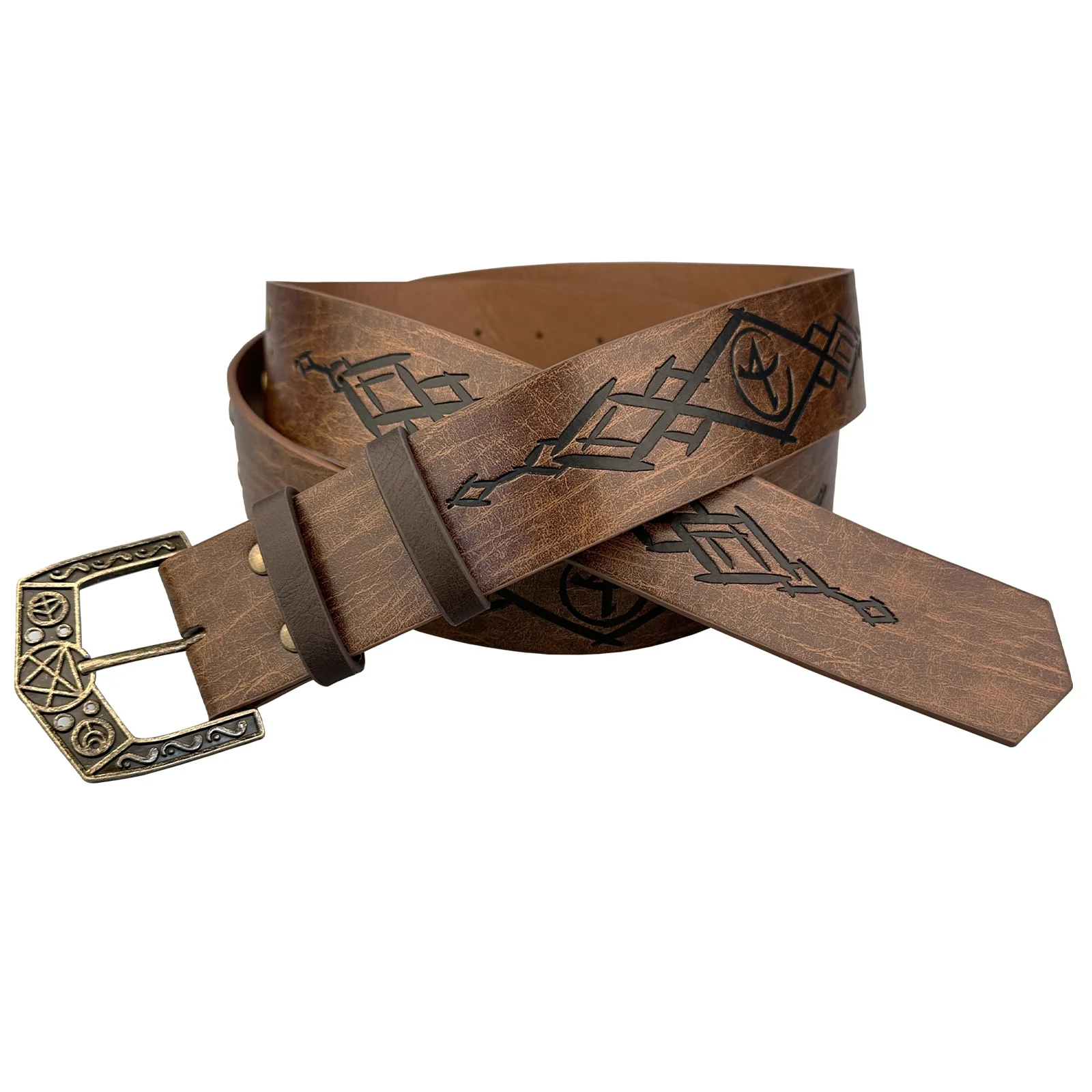 Medieval Alchemy Knot Embossed Belt Metal Buckle Retro Viking Knight Leather Belt Costume Accessories Cosplay Props