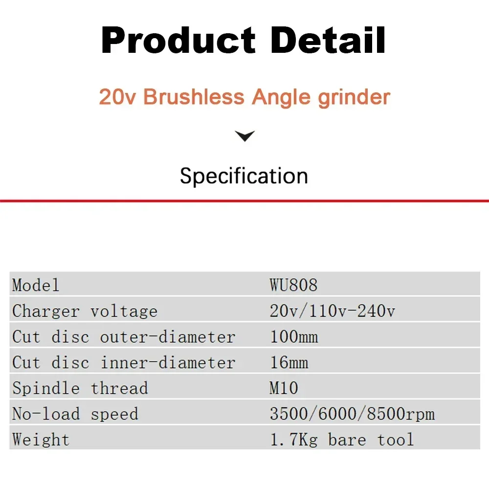 WORX Angle Grinder WU808 20v 100x16mm 8500rpm Brushless Adjuastable for Polishing Cutting Sander Working Share Green Battery